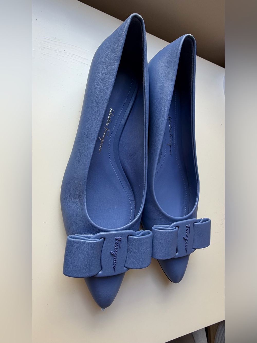 Ferragamo Viva Ballerina Cornflower Blue Leather Flats Size 6 - Picture 5 of 14